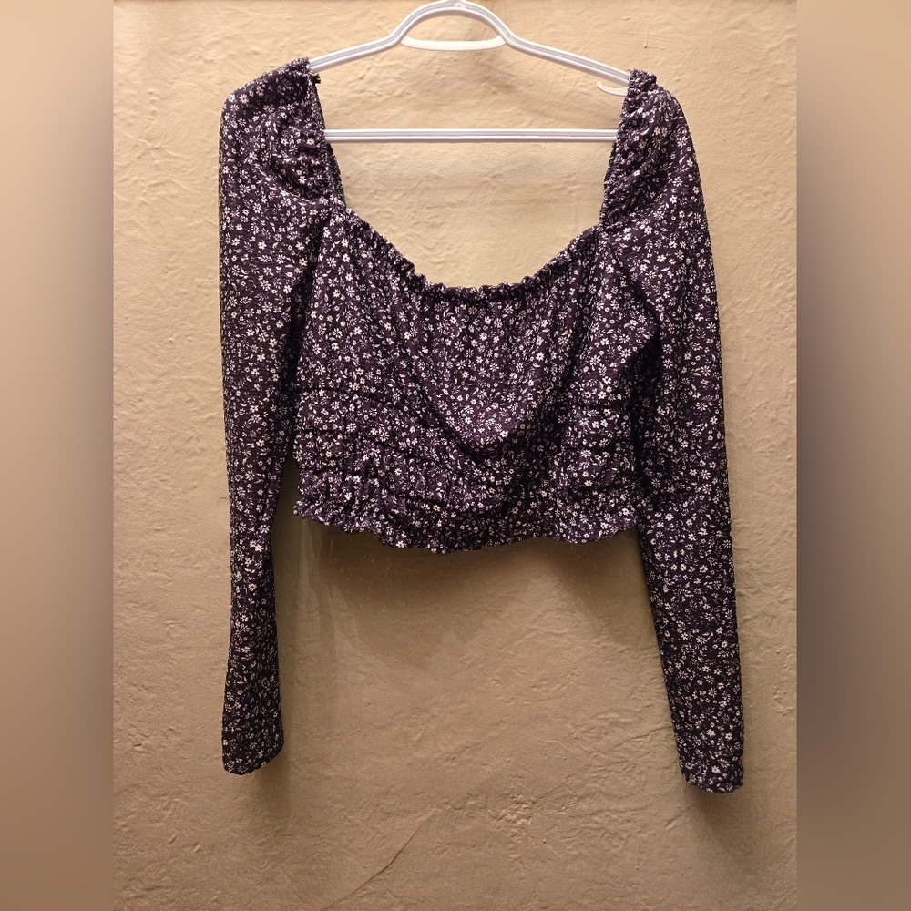 ❤️Topshop Floral Smocked Long Sleeve Crop Top • Cottagecore / Coquette • Size 12